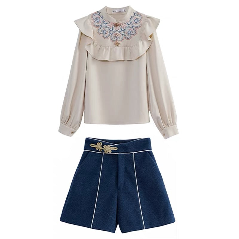 JKJS Tang suit women's Chinese style tea suit suit autumn cheongsam two-piece set of Republic of China style women's Chinese style button top 1529