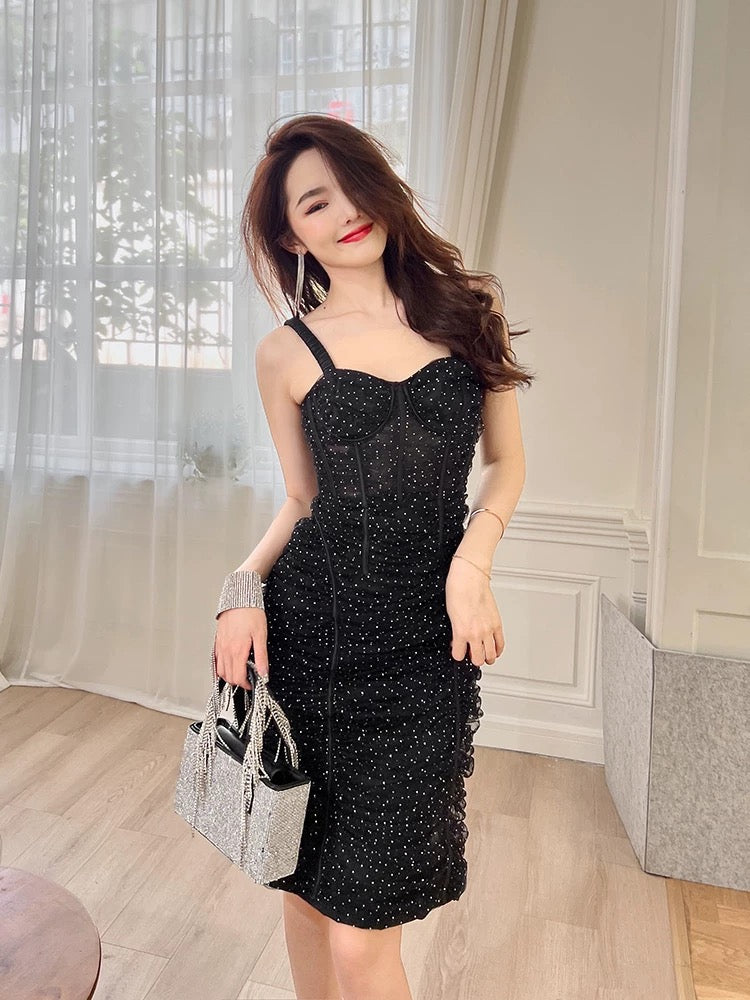 European station forest sling dress niche fishbone waist French polka dot temperament small package hip skirt female summer