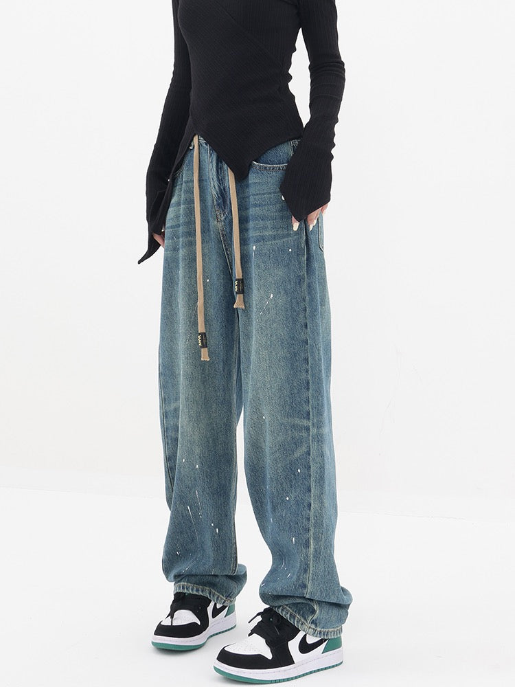 KEN STUDIO2022 new Harem jeans women's autumn and winter with drawstring loose straight pants casual pants pants