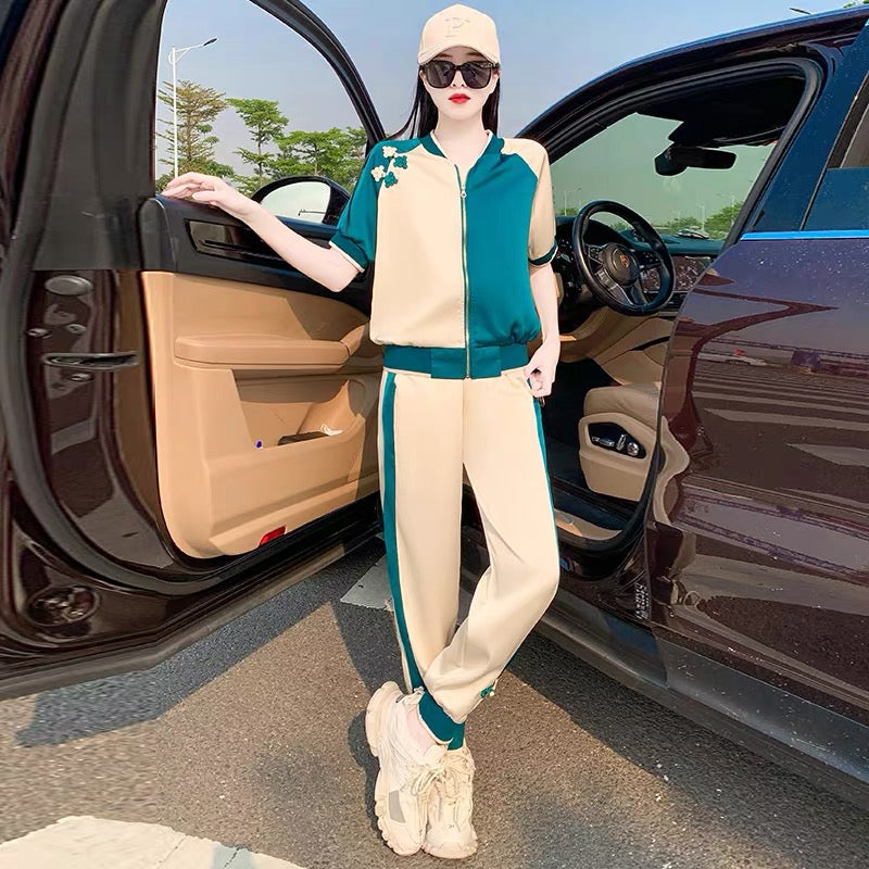 2022 high-end women's high-end casual fashion suits thin section age-reducing net red fried street sports sunscreen two-piece suit 1678