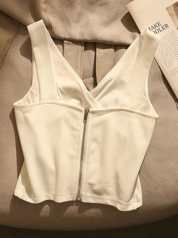 Black hot girl sexy cross camisole women's suit with bottoming and outer wear short design sleeveless top