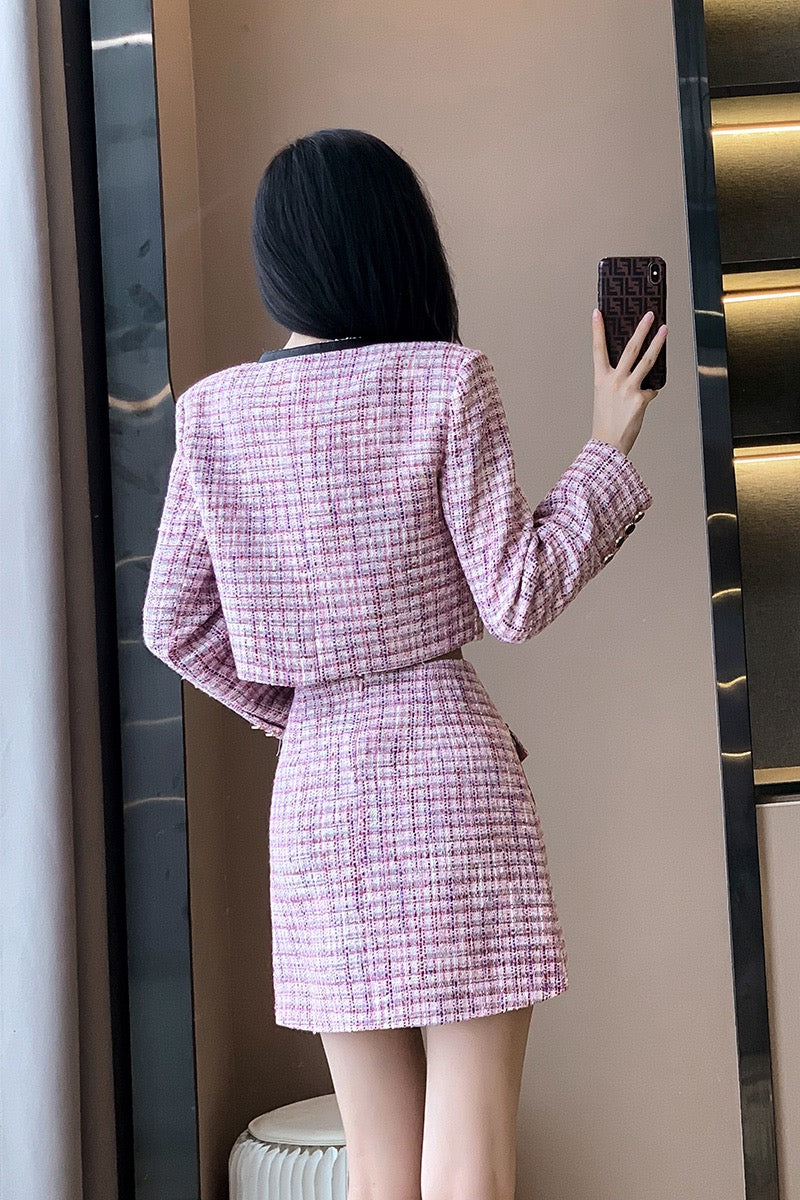 Temperament celebrity small fragrance suit female autumn 2022 new small pink skirt two-piece western style