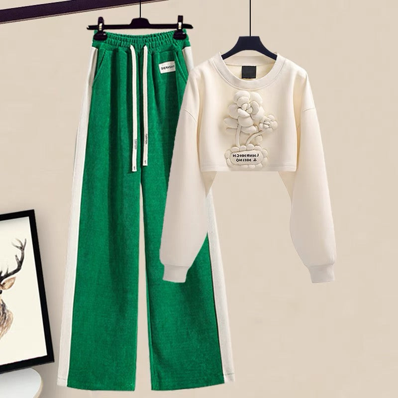 Autumn women's clothing small autumn clothing with a set of super hot sports suits early autumn short sweater casual pants women
