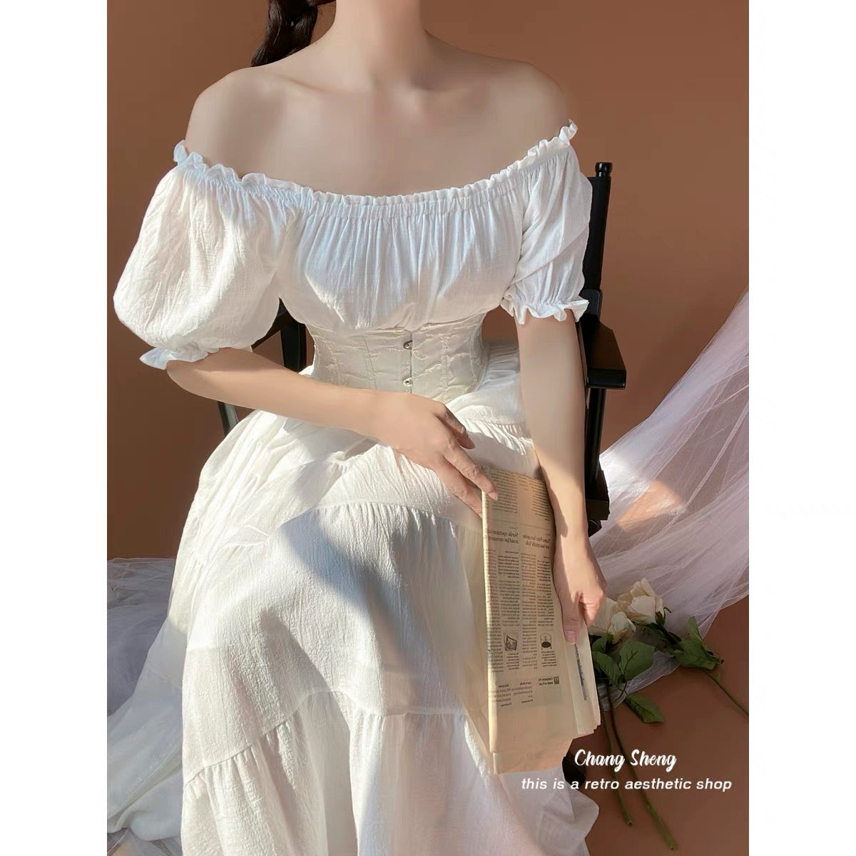 (Pre-Order) CHANGSHENG 3/4 20:00 Snow White French retro puff sleeve waist classical princess dress