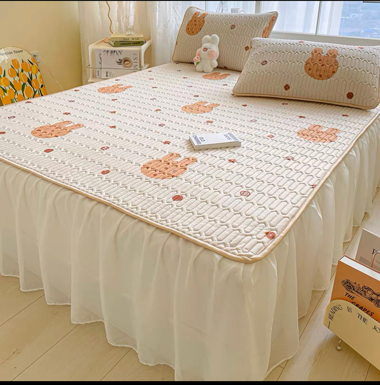 Princess style bed skirt style latex mat three-piece set cool feeling ice silk air-conditioning mat summer washable folding bed cover