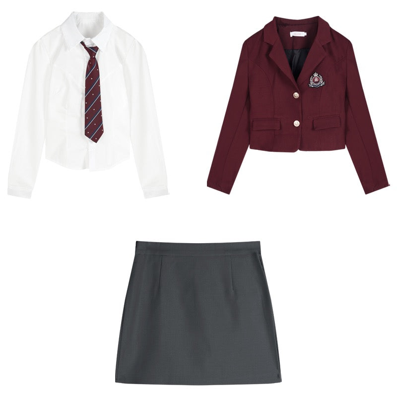 Wine red suit short jacket women's early spring new small suit college style high-end hot girl temperament long-sleeved top