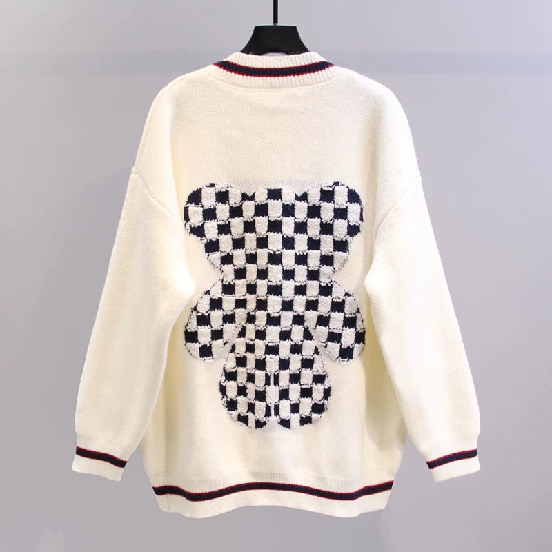 Japanese cartoon bear sweater jacket women's autumn and winter 2022 new loose college style Western style age-reducing knitted cardigan