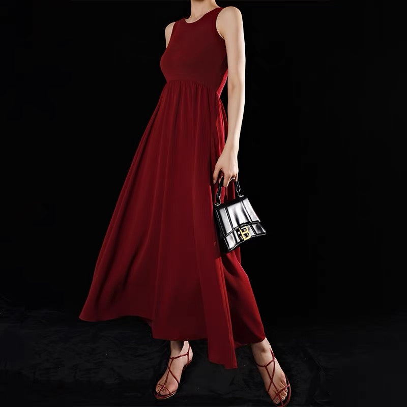 WANGXO red sleeveless vest dress women's summer 2022 new waist slim high-quality long skirt