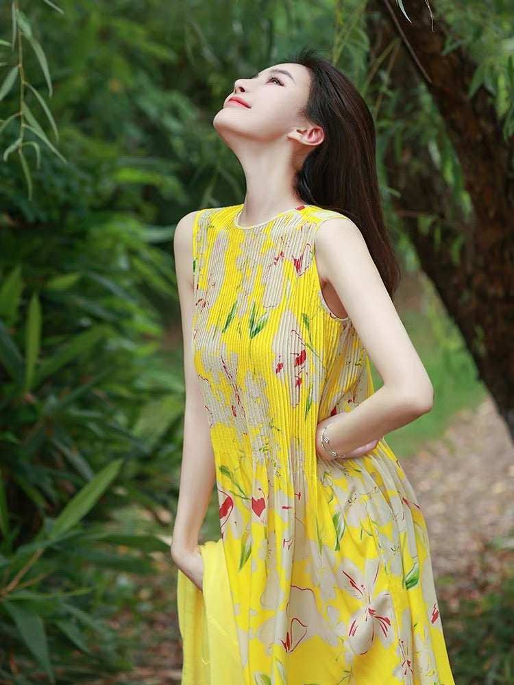 Celebrity-style temperament women's clothing 2022 new suit early autumn knitted sweater pleated print dress fashion two-piece set