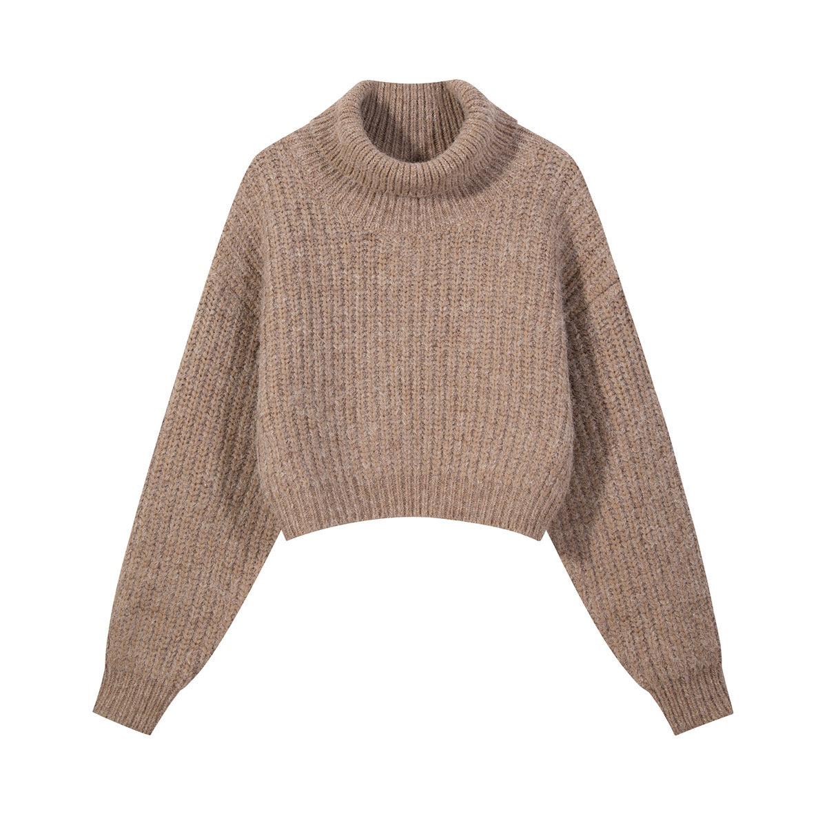Good Morning Fan Fan Embroidered Turtleneck Cropped Sweater Women's Lantern Sleeves Loose and Age-Reducing Inner Wear Warm Design Tops