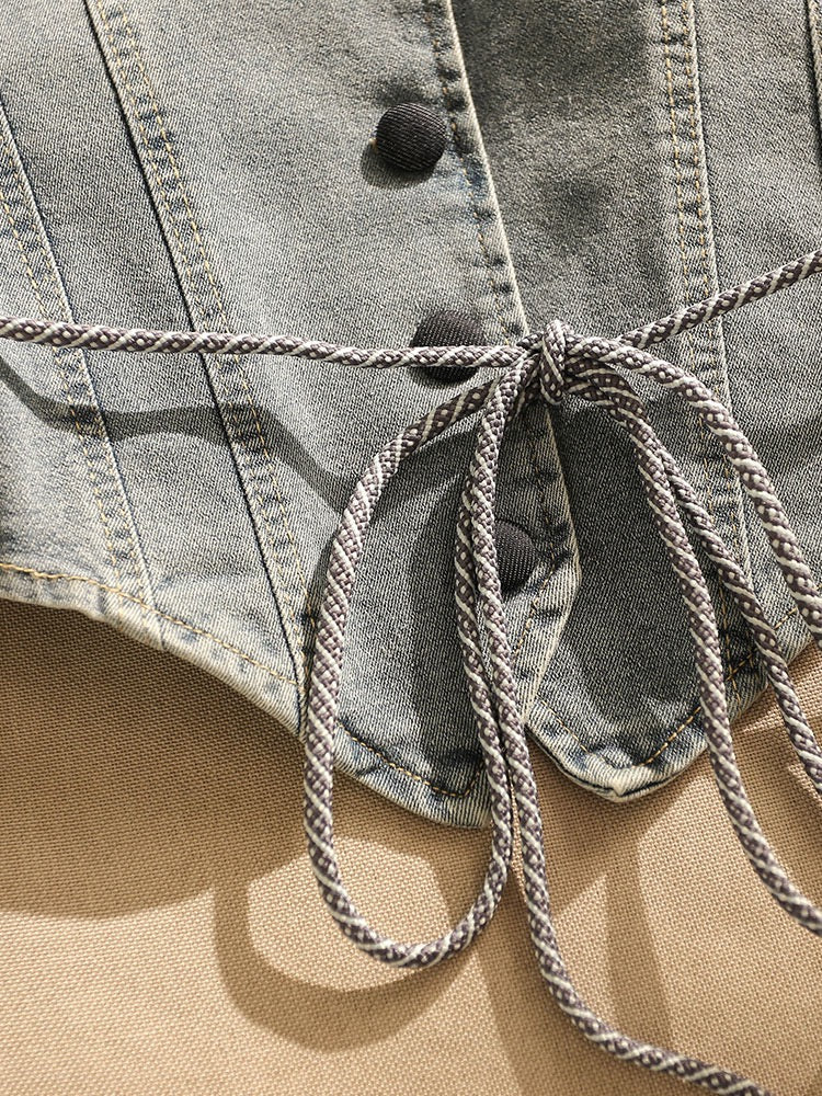 Spice Girls Cross Strap Denim Camisole Women's Inner Wear Sexy Summer Outerwear Design Short Tops