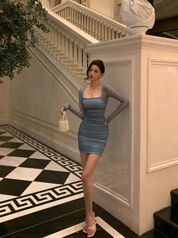 764 Pure desire black halter dress female summer chic stunning mid-length hot temperament slit dress little black dress