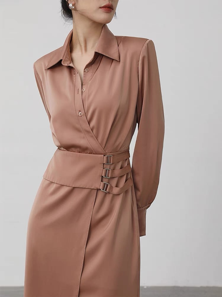 WANGXO black long-sleeved sunscreen shirt dress women's autumn 2022 new design niche slit skirt