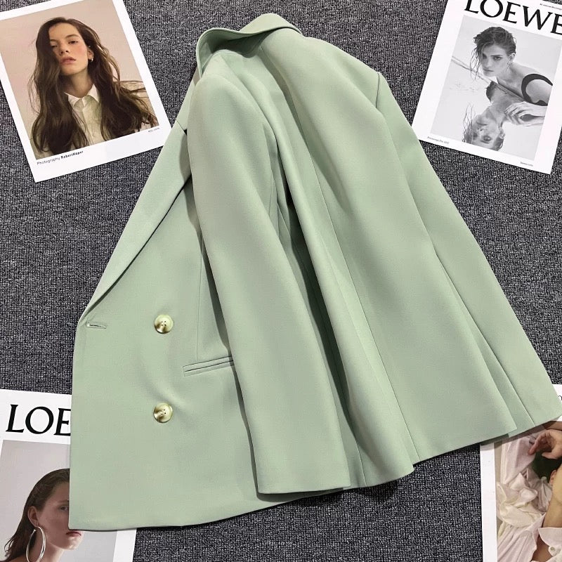 Mint green suit jacket women's 2022 spring and autumn new style small design fashion double-breasted all-match suit 1754