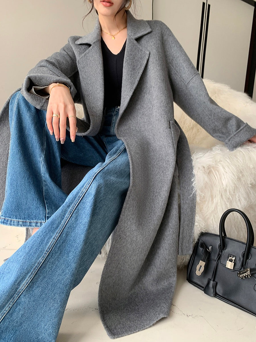 Guoge customized gray double-sided woolen coat 2022 winter new high-end temperament goddess fan mid-length wool coat