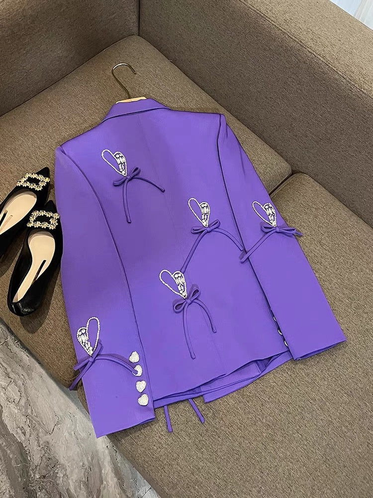 New foreign trade European goods high-end suit purple heart-shaped diamond loose French suit jacket female 6591 long-sleeved