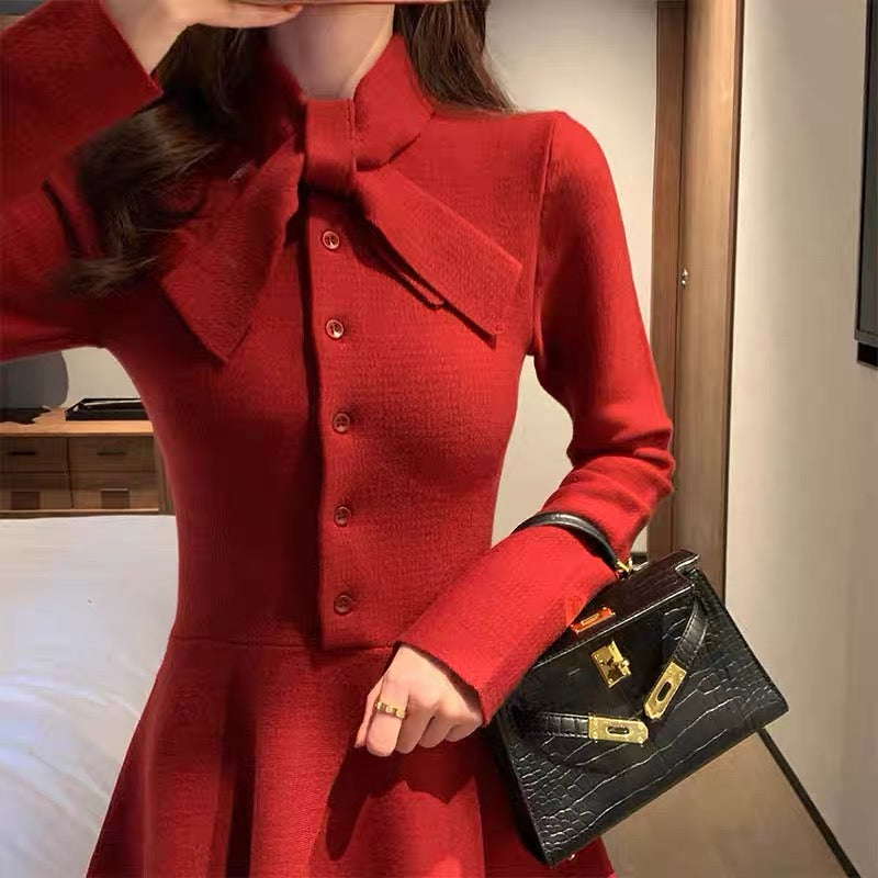 New Year's red dress autumn and winter small tall and thin Christmas women's natal New Year's shirt New Year's Eve