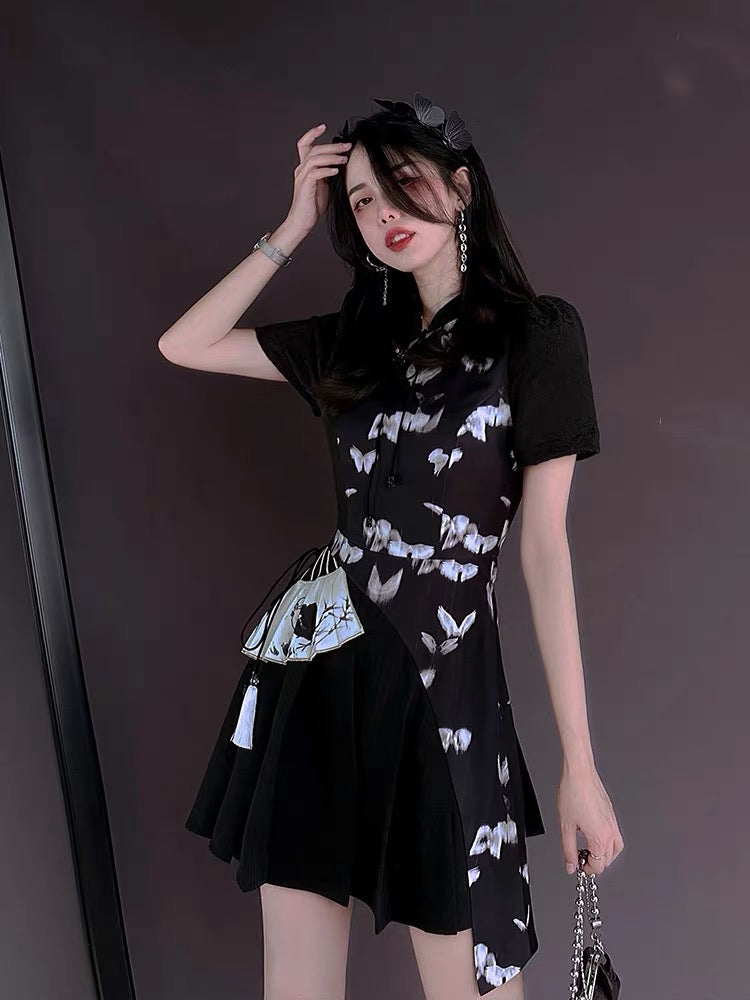 JZ Craftsman "Improved National Style Cheongsam" Dress 2022 Summer New Original Women's Sweet Suspender Skirt 1314