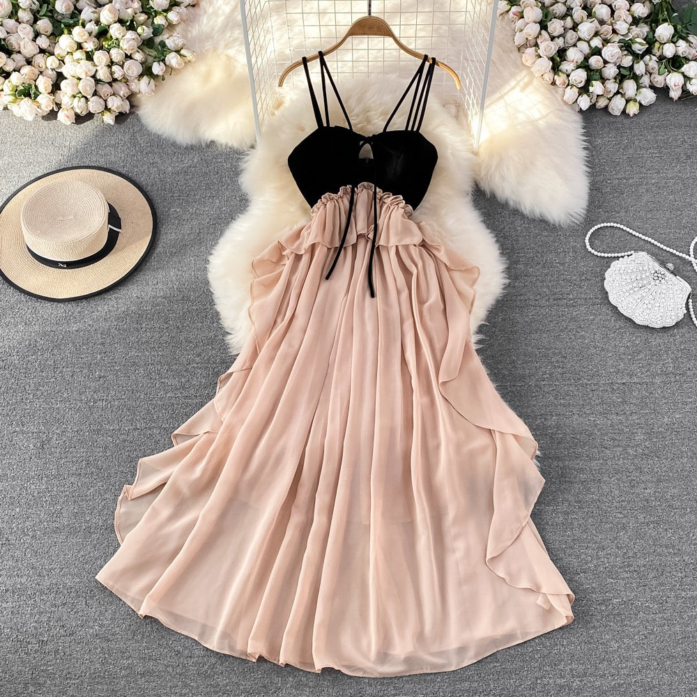 French retro splicing false two-piece waist a-line dress female summer Lee Nhi Boutique French retro splicing false two-piece waist a-line dress female summer Lee Nhi Boutique