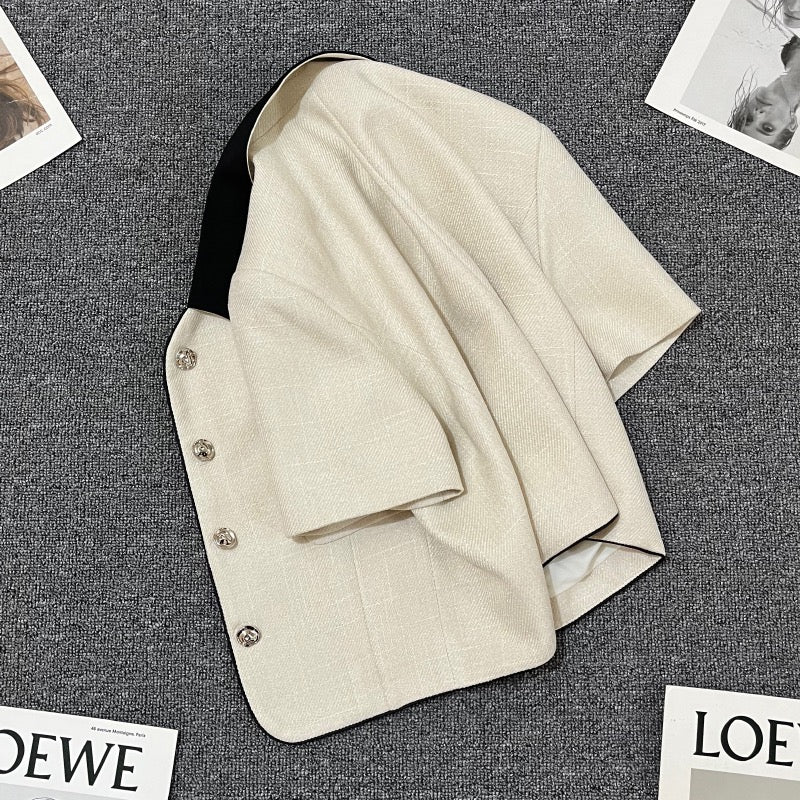 Off-white small fragrance suit jacket women's 2023 summer new high-end temperament Korean style fried street suit trend