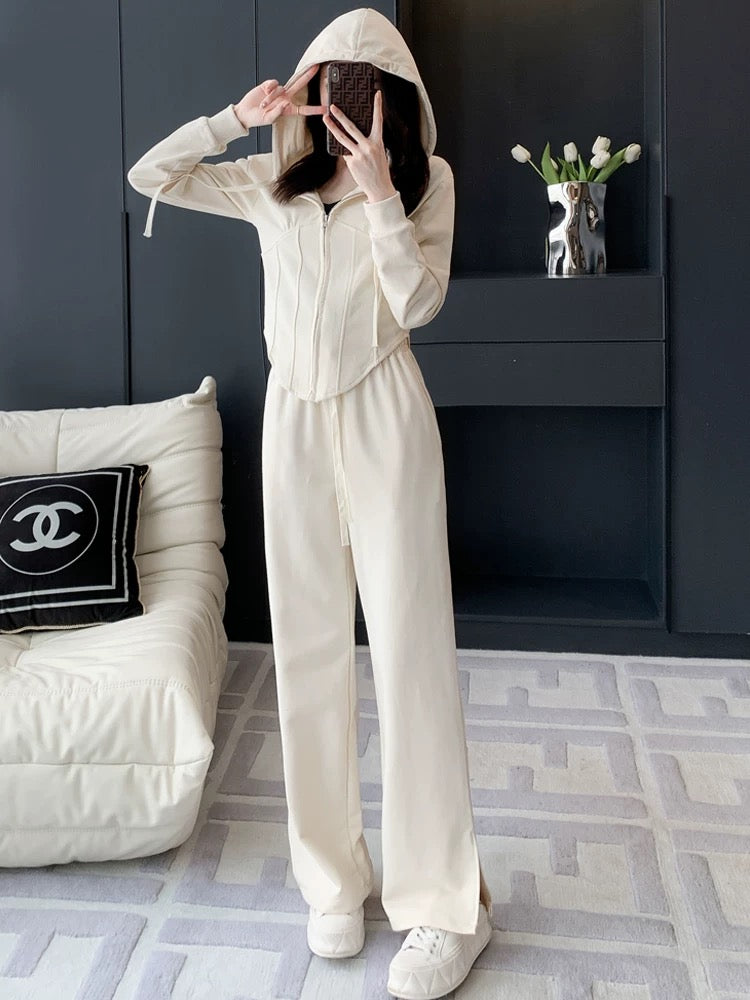 Salt series casual sports suit women's autumn 2022 new hooded age-reducing sweater fashion split wide-leg pants two-piece set