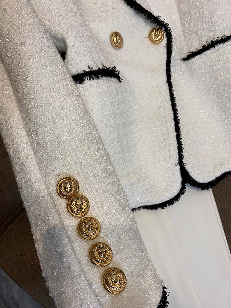 Spring and winter black and white slim woolen suit niche design small short suit jacket female 6594 cotton regular