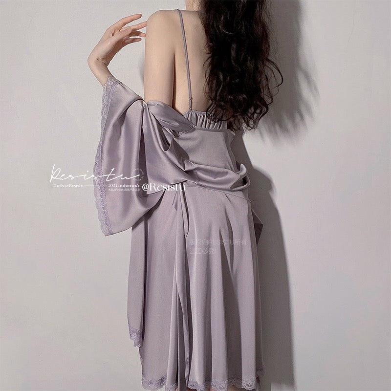 RESISTU Falling into the Gentle Township Sexy Private Suspender Nightdress Female Thin Section Ice Silk Beautiful Back Home Pajamas