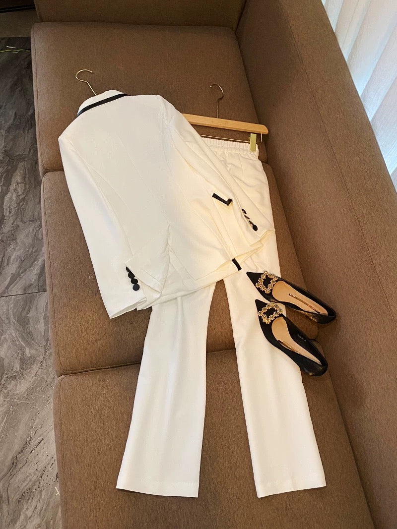 European goods autumn thin white suit suit women's wide-leg pants two-piece fashion temperament high-end sense C5812