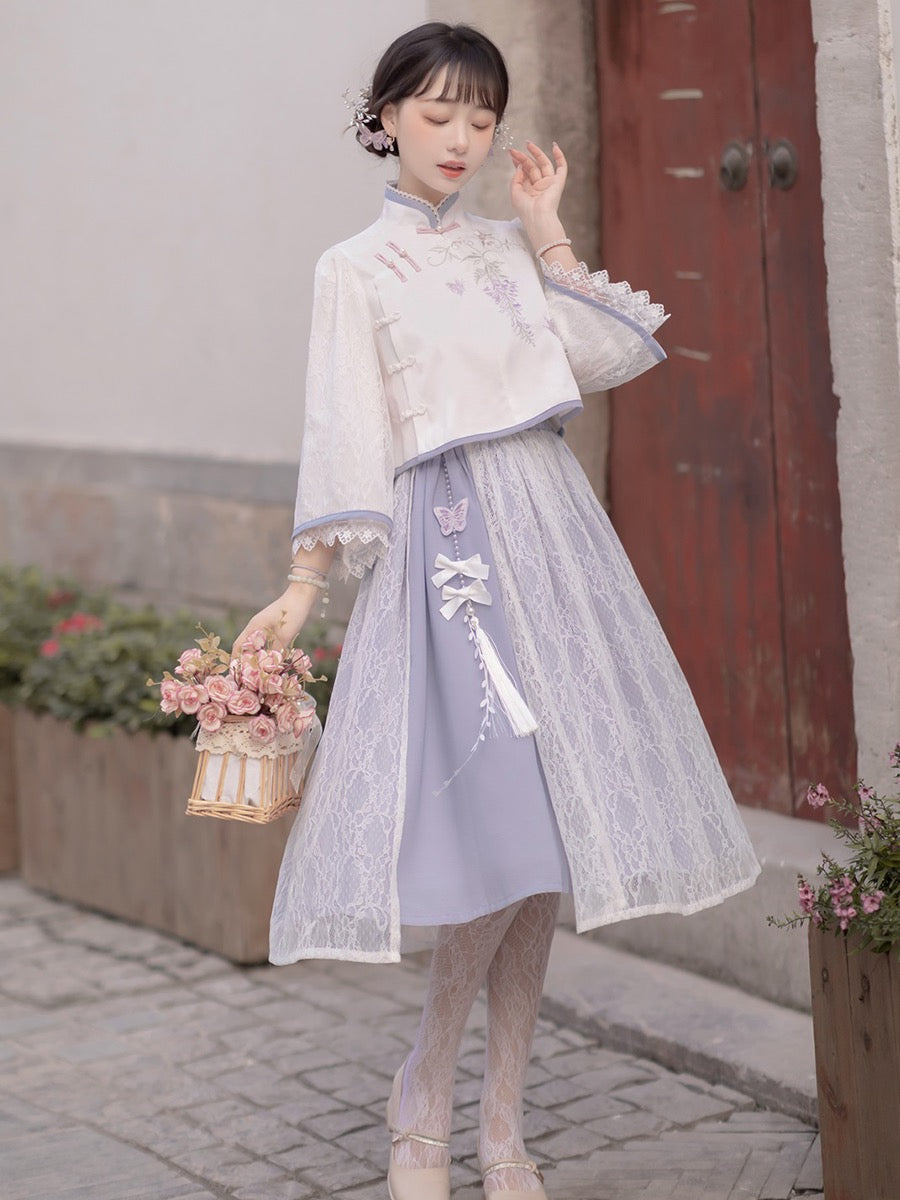 Wisteria Si original Hanfu women's Republic of China style daily Han elements improved new Chinese style jacket half skirt cheongsam dress