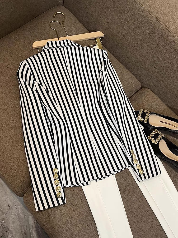 European goods tide brand coat irregular suit design striped suit women's top 6431 cotton JF-slim fit