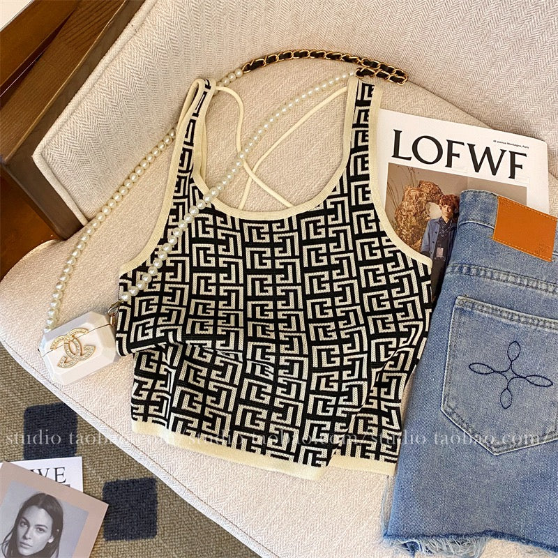 High-end small fragrance style camisole summer 2023 new women's clothing cross beautiful back sexy thin top