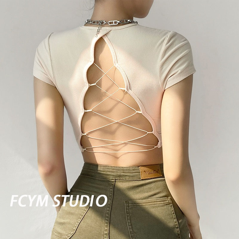 European and American pure desire style halter strap short-sleeved T-shirt female summer hot girl sexy slim tight short navel top