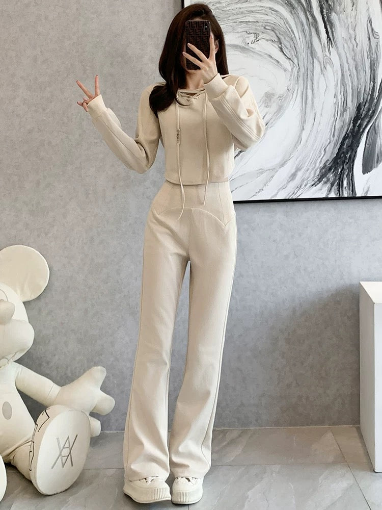 Salt series casual small fragrance suit female autumn 2022 new fried street fashion temperament high waist wide leg pants two-piece set