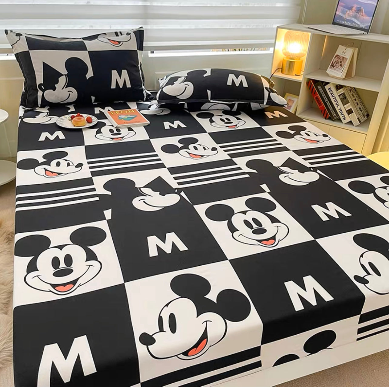 Disney ins washed cotton fitted sheet three-pieces brushed cartoon bed sheet bed cover 2022 new mattress cover protective cover 3