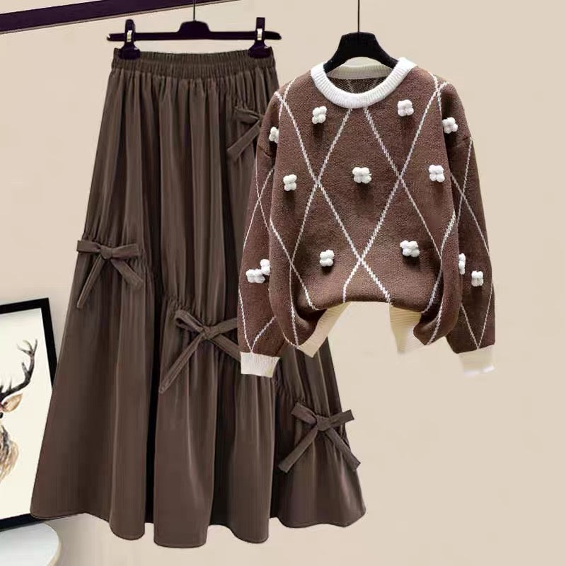 Winter design sense niche winter knitted sweater slim skirt suit 2021 new women's winter two-piece suit 1809