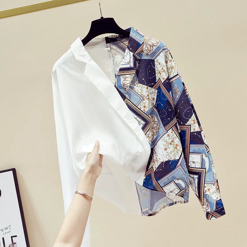 Women's clothing cut standard clearance specials printed shirt women's design sense niche chiffon top autumn