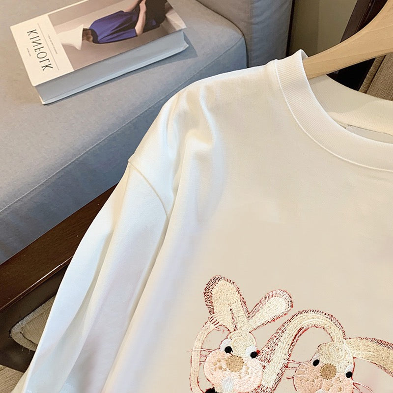 White rabbit t-shirt women's short-sleeved summer loose large version of pure cotton age-reducing and thin this year's popular half-sleeved top ins