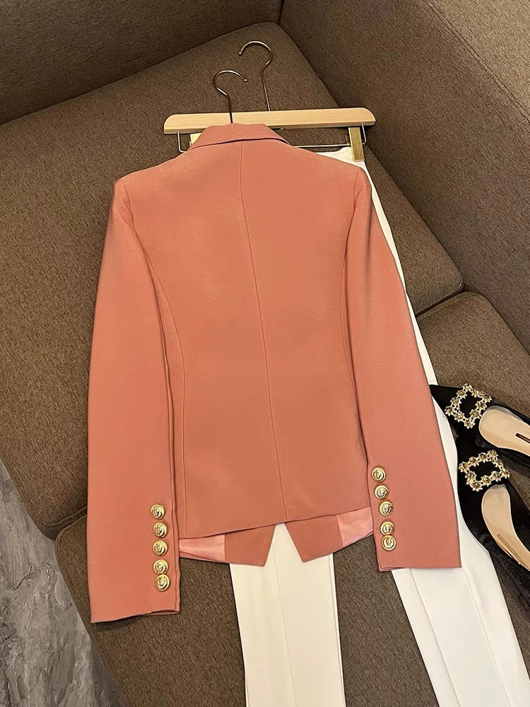 High-end European tops, pink suit jackets, women's slim leather jackets, short high-end suits, 6549 straight type