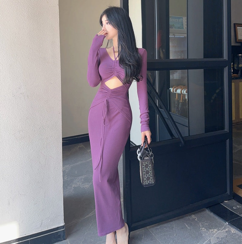 Temperament Royal Sister Fan 2022 autumn and winter new sexy hanging neck waistless thick tight mid-length fishtail dress with hips