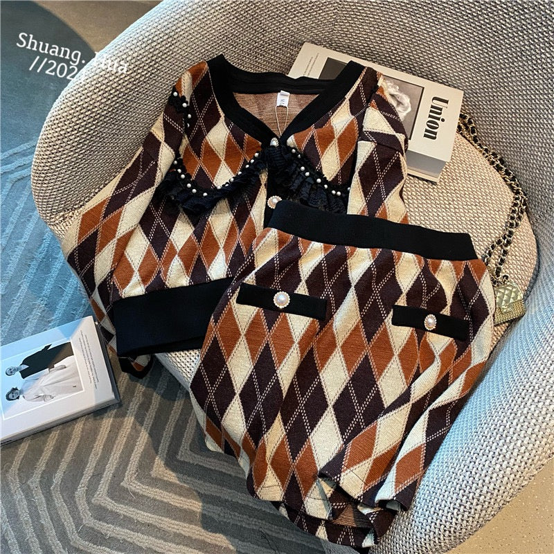 Design sense niche small fragrant style knitted suit women's spring 2023 new retro foreign style skirt two-piece suit