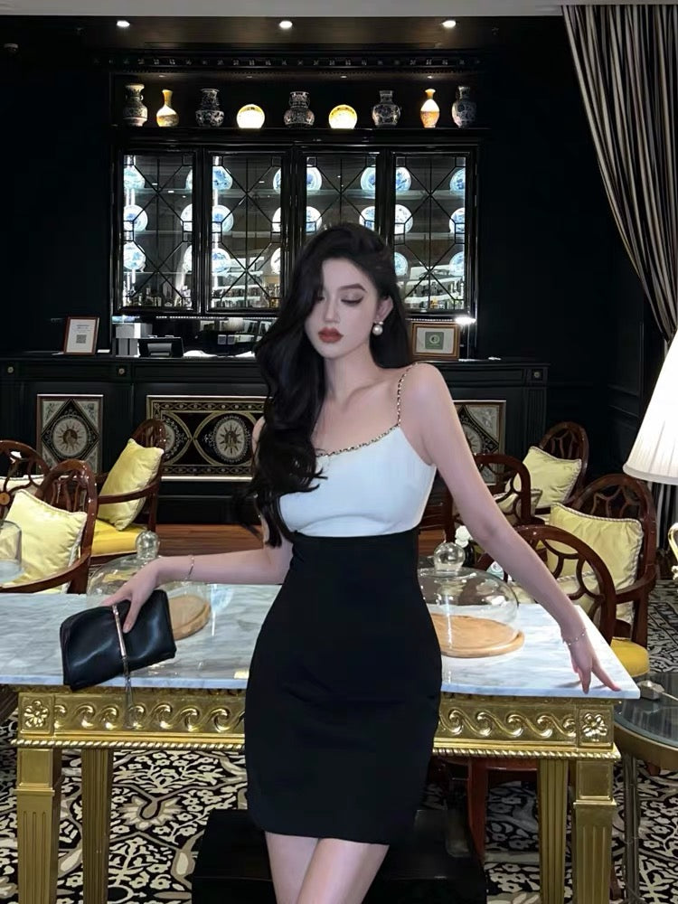 Sexy small fragrance style suspender dress female summer cold temperament sleeveless ladies new pure desire waist skirt4226