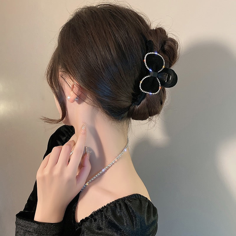 Bowknot velvet grab clip back of the head hair clip women's net celebrity plate hair clip high-end sense shark clip explosive headgear