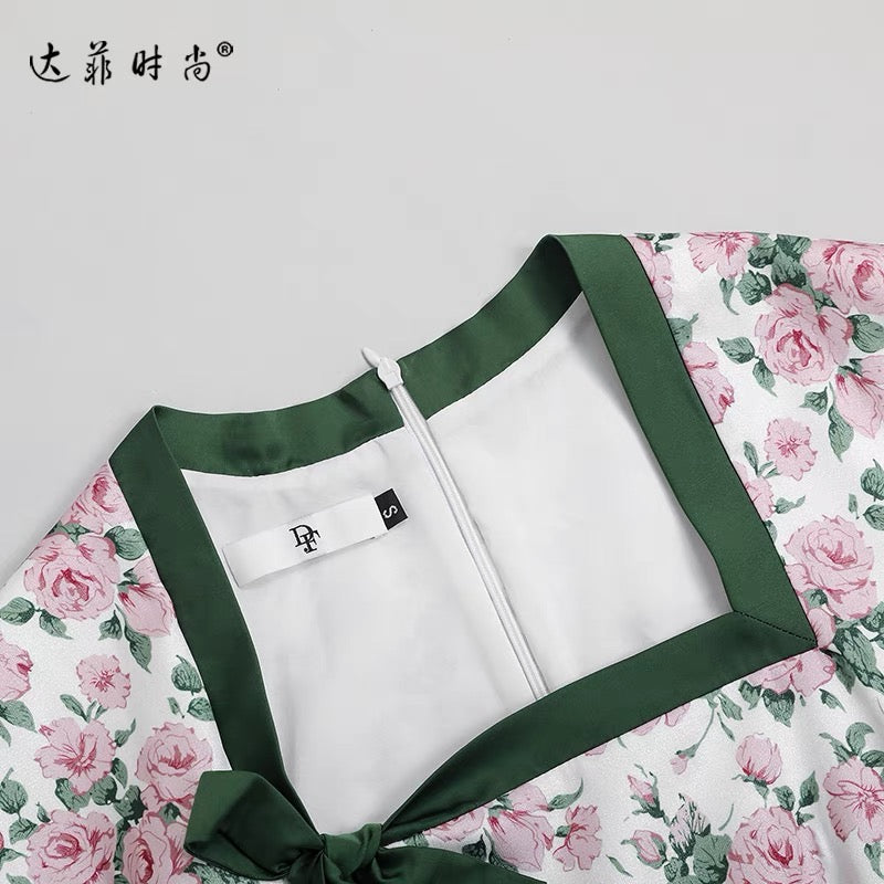 Summer women's clothing 2022 new temperament French slim waist and thin printed cheongsam dress long skirt skirt woman