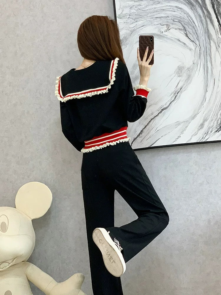 Wide-leg pants fashion casual suit women's autumn 2022 new fashionable high-end temperament sweater sports two-piece tide