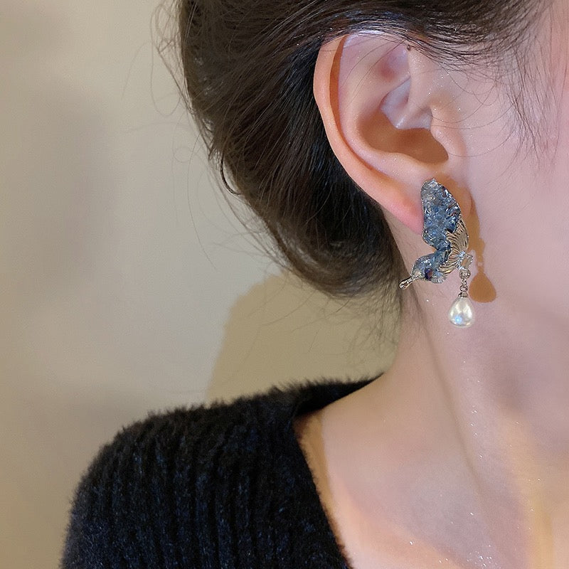Super Fairy Butterfly Wings Pearl Earrings Women's Trendy Autumn and Winter Niche Design High-end Earrings Light Luxury Temperament Ear Jewelry