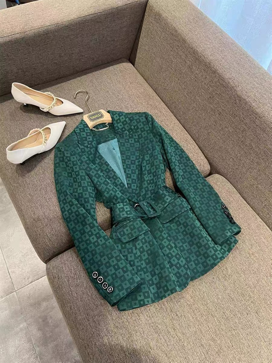VANLU limited edition! CHAO Surprise ~ Plaid Love Print Acetate Slim Long Sleeve Suit + Wide Leg Pants Suit. 1722