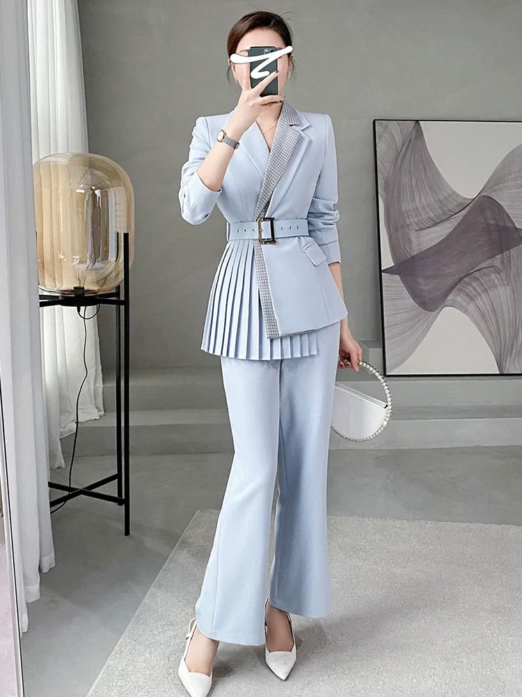 Early autumn salt series high-end sense wear with high-definition light luxury women's milk waxy striped wide-leg pants professional two-piece suit black 1795