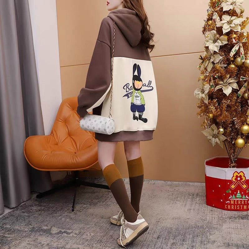 Fleece and thickened hooded sweater women's mid-length 2022 new autumn and winter hot style foreign style loose design coat