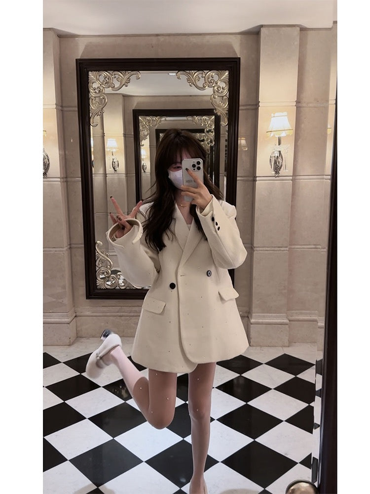 IN MIMIFACE shoulder pad woolen suit jacket women's autumn and winter casual loose high-quality suit jacket thickened