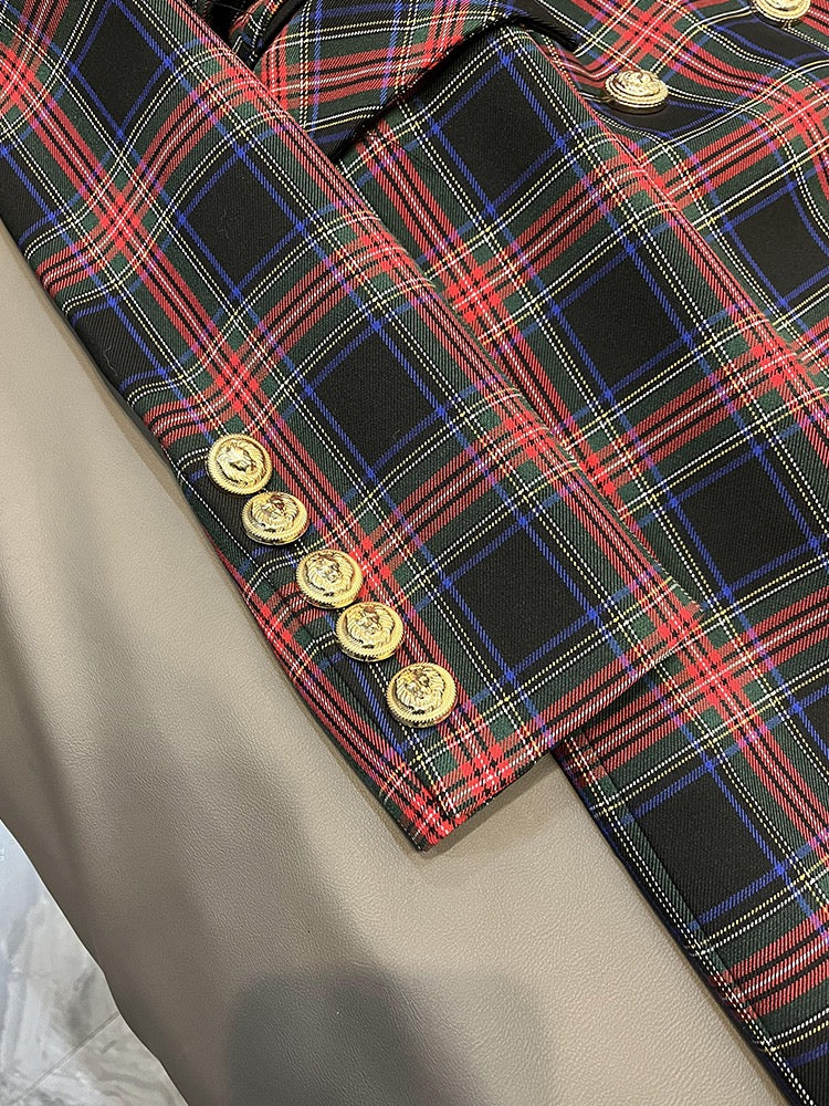 Fabric suit red with shoulders slim long-sleeved plaid 5789 women's spring commuter dress jacket